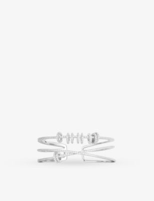 APM Monaco Triple-band Sliding-rings Sterling Silver and Zirconia Cuff Bracelet