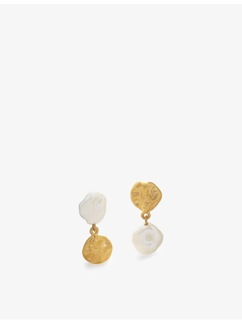 Monica Vinader pearl drop earrings 18ct gold vermeil (British brand)