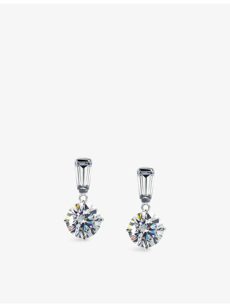 CARAT London 9ct white gold cubic zirconia drop earrings, imported from the UK