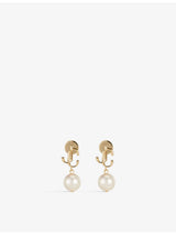 selfridges Jimmy Choo JC Logo-Embellished Gold-Toned Brass and Pearl Earrings- Buy online at McGrocer
