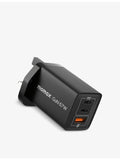 Momax OnePlug 67W 3-port GaN charger in black, imported from the UK
