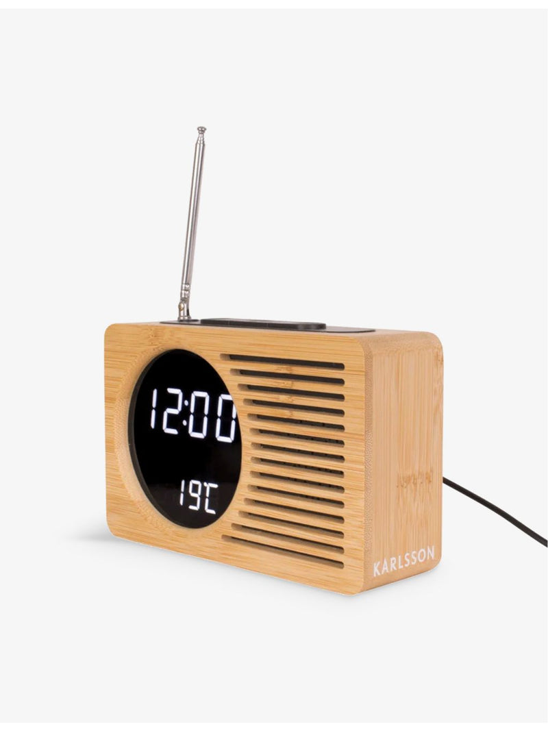 Karlsson Retro Bamboo alarm clock radio - British product
