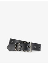 selfridges The Kooples Chain-Embellished Logo-Embossed Leather Belt- Buy online at McGrocer