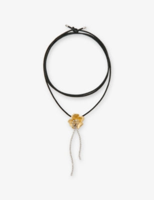 Maje flower diamante choker necklace in brass and cotton - British product