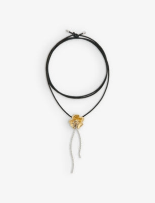 Maje Flower Diamante-Embellished Brass and Cotton Choker Necklace