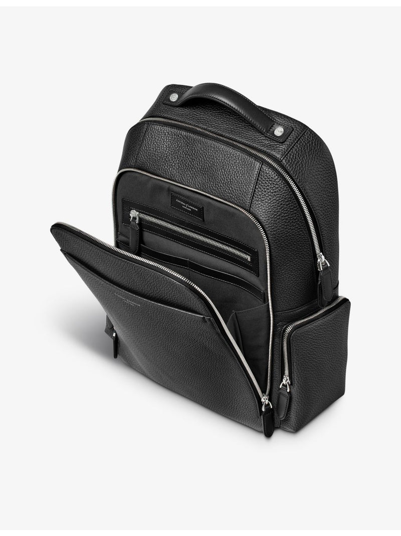 Aspinal of London Reporter pebbled leather backpack, imported from the UK