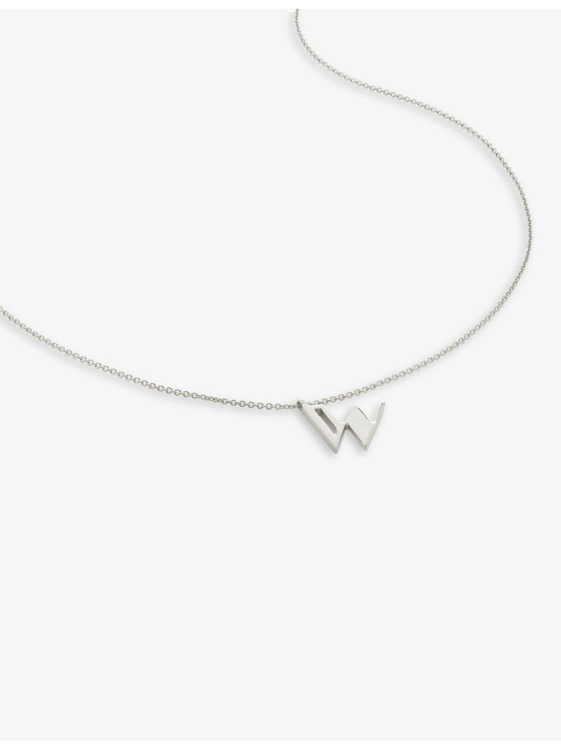 Monica Vinader W letter charm pendant necklace recycled sterling silver, UK version