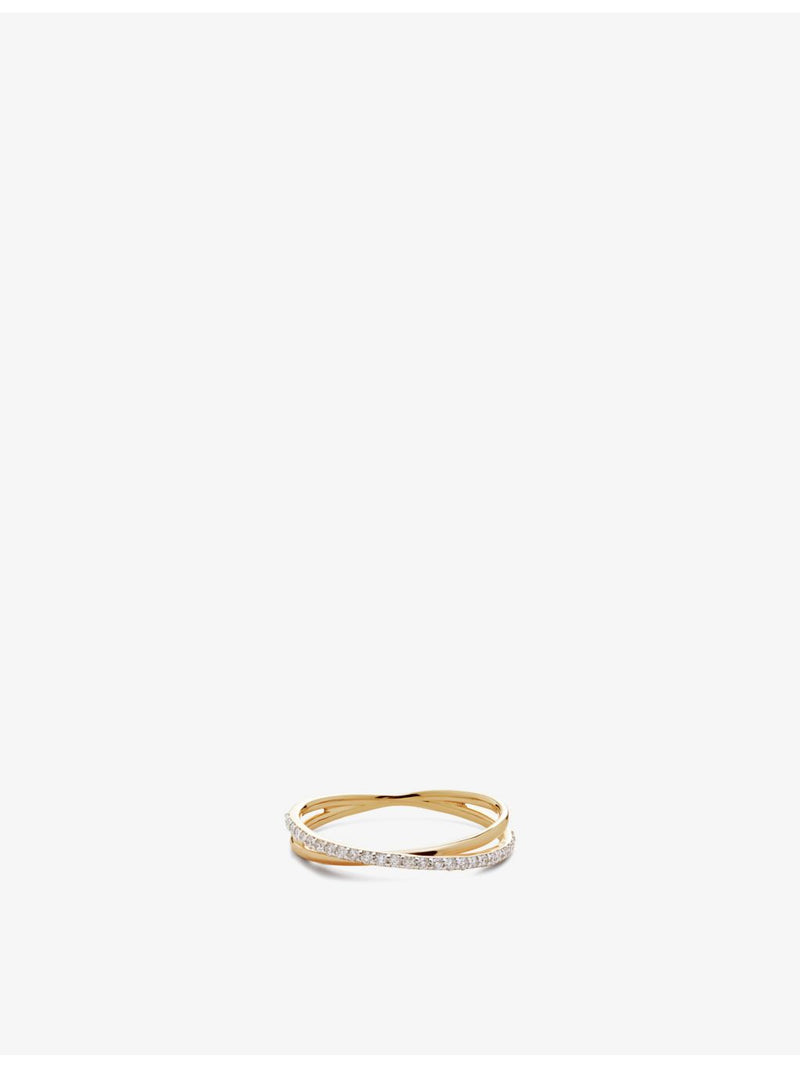 Monica Vinader 14ct yellow gold crossover diamond ring, imported from the UK