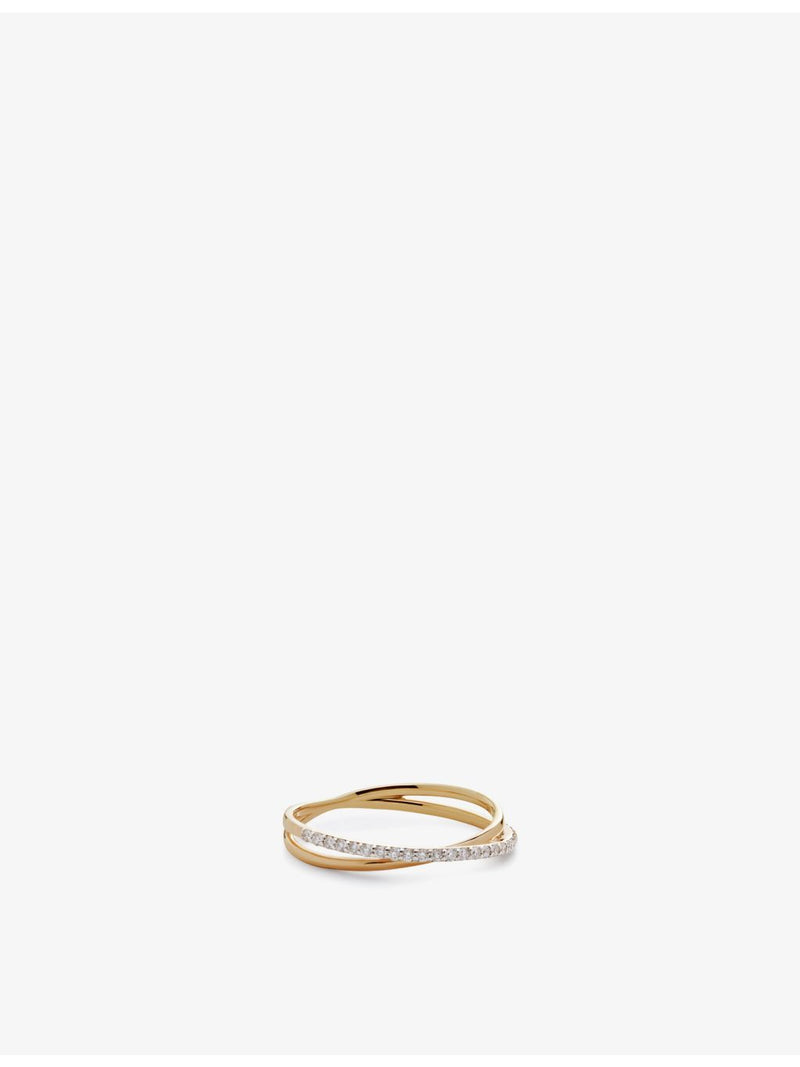 Monica Vinader 14ct yellow gold crossover diamond ring, imported from the UK