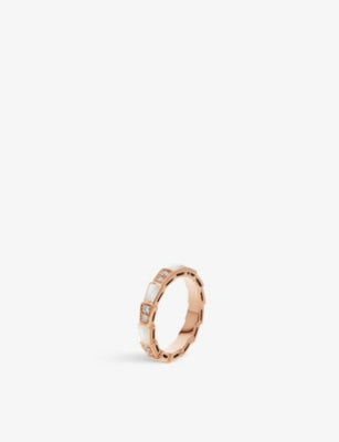 Bvlgari Serpenti Viper 18ct Rose-Gold 0.21ct Diamond and Mother-of-Pearl Ring