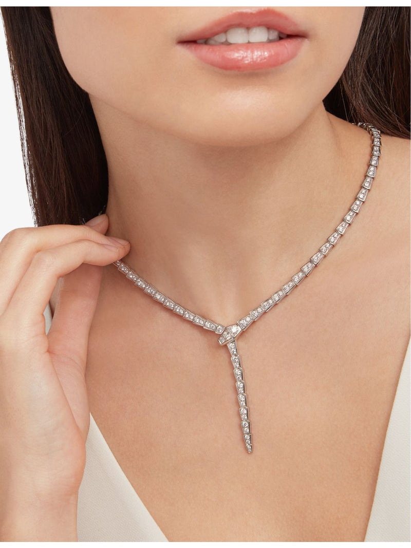 Bvlgari Serpenti Viper 18ct white-gold diamond necklace 8.21 carat, imported from the UK