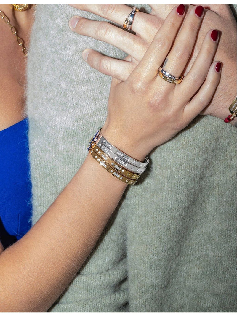 APM Monaco Bonheur Morse Code gold-plated bangle with zirconia stones, UK version
