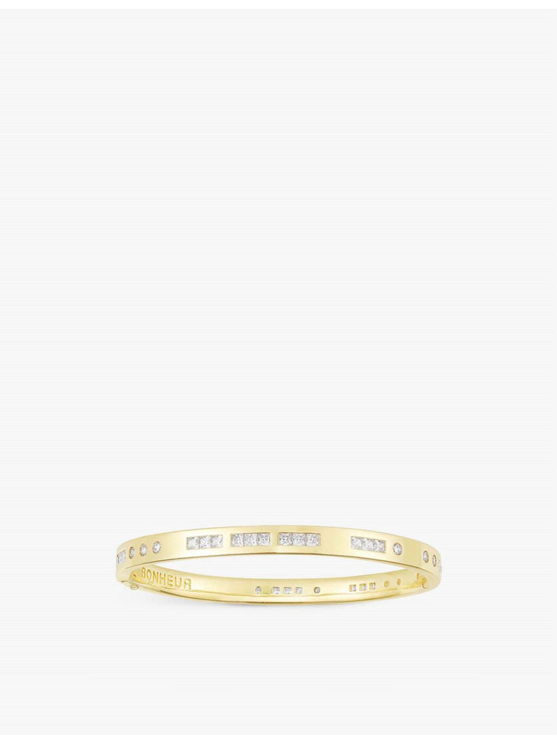 APM Monaco Bonheur Morse Code gold-plated bangle with zirconia stones, UK version