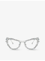 selfridges Swarovski SK7011 Cat Eye Gem Embellished Metal Optical Glasses- Buy online at McGrocer