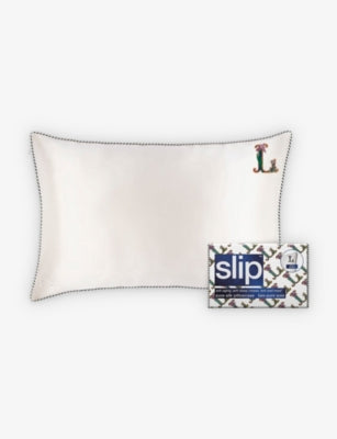 Slip Queen Letter-Embroidered Silk Pillowcase 51cm x 76cm