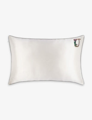 Slip Queen Letter-Embroidered Silk Pillowcase 51cm x 76cm