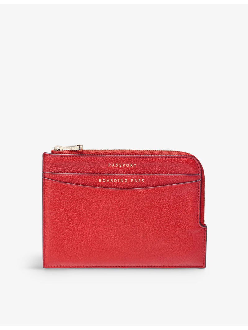 Aspinal of London slimline pebble-leather travel wallet with zip fastening (British brand)