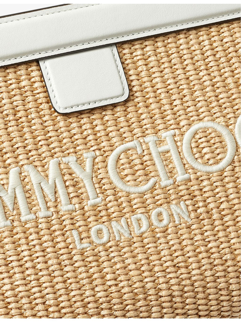 Jimmy Choo logo-embroidered raffia pouch - British product
