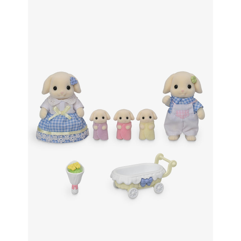 Sylvanian Families Flora Rabbit Family playset with baby carriage - British product