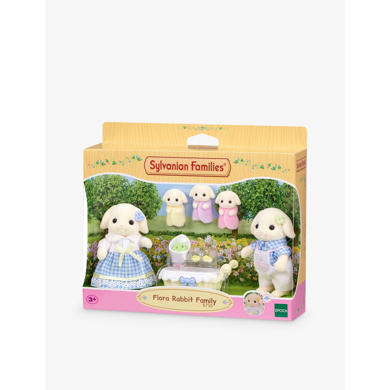 Sylvanian Families Flora Rabbit Family playset with baby carriage - British product