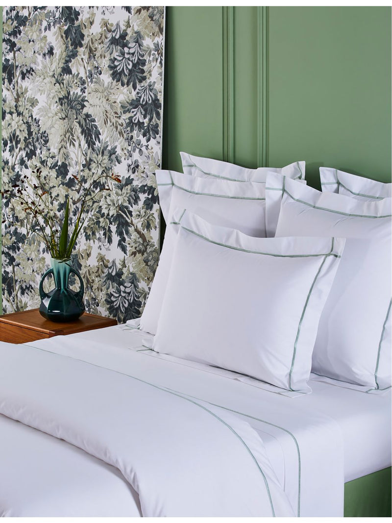 Yves Delorme stripe-embroidered cotton double duvet cover (British brand)