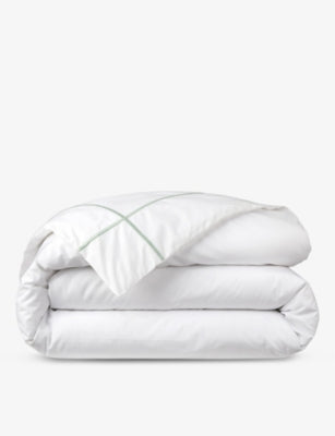 Yves Delorme Athena Veronese Stripe-Embroidered Cotton Duvet Cover Double