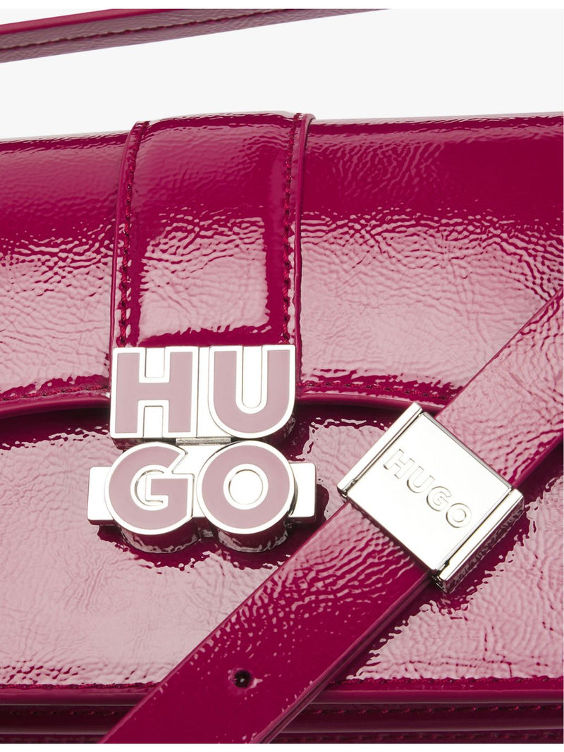 HUGO large faux-leather shoulder bag with logo plaque, imported from the UK