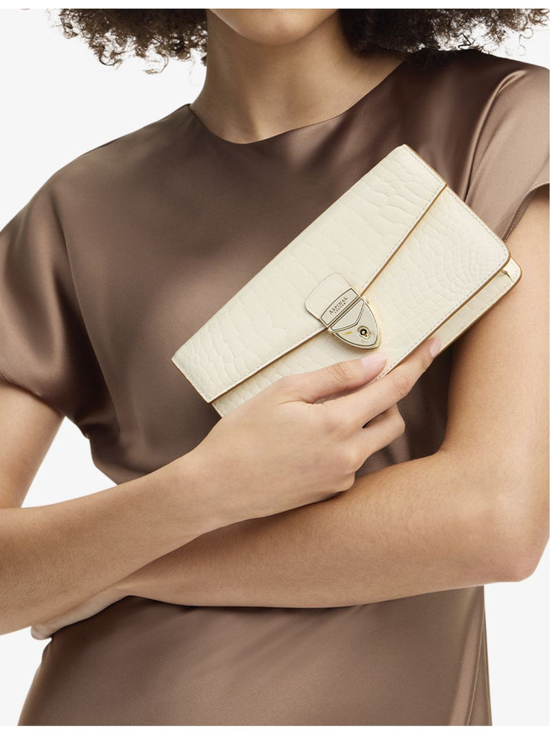 Aspinal of London Mayfair leather clutch with gold hardware, UK version