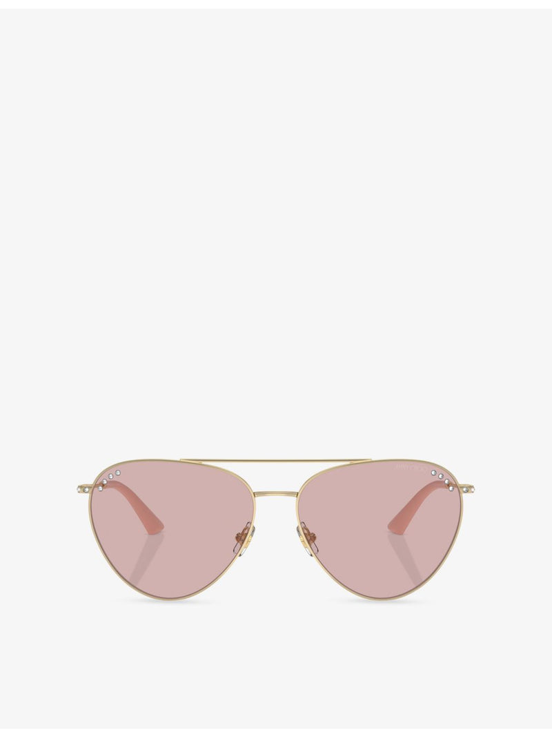 Jimmy Choo steel pilot-frame sunglasses with crystal embellishments, UK version