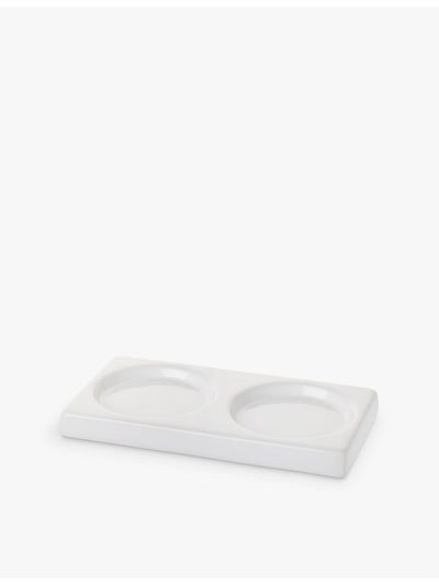 selfridges The White Company Morston Two-Hole Stoneware Bottle Holder Tray 8cm x 15cm- Buy online at McGrocer