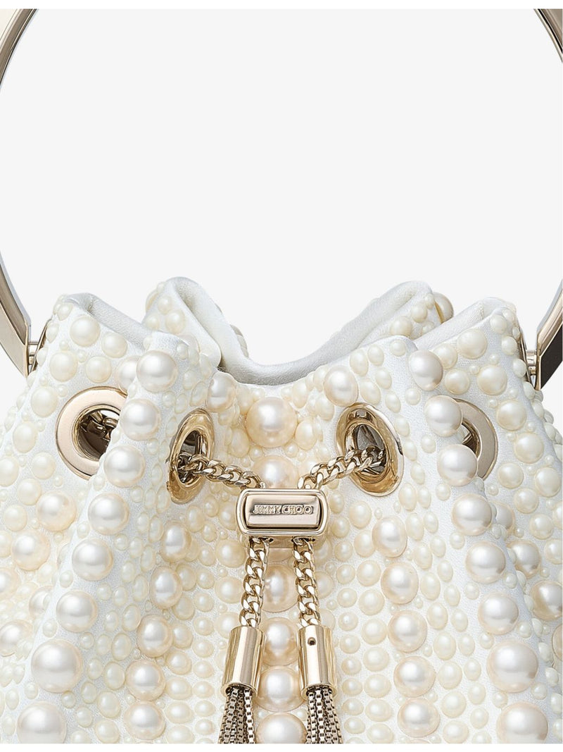 Jimmy Choo pearl-embellished satin top-handle bag - British product
