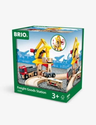 Brio wooden freight station playset with cargo wagon (British brand)