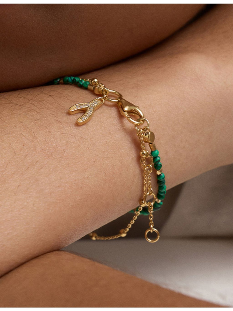 Astley Clarke wishbone bracelet with malachite gemstones (British brand)