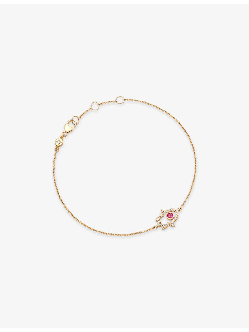 Astley Clarke Hamsa Hand bracelet 14ct yellow gold ruby lab-grown diamond, imported from the UK