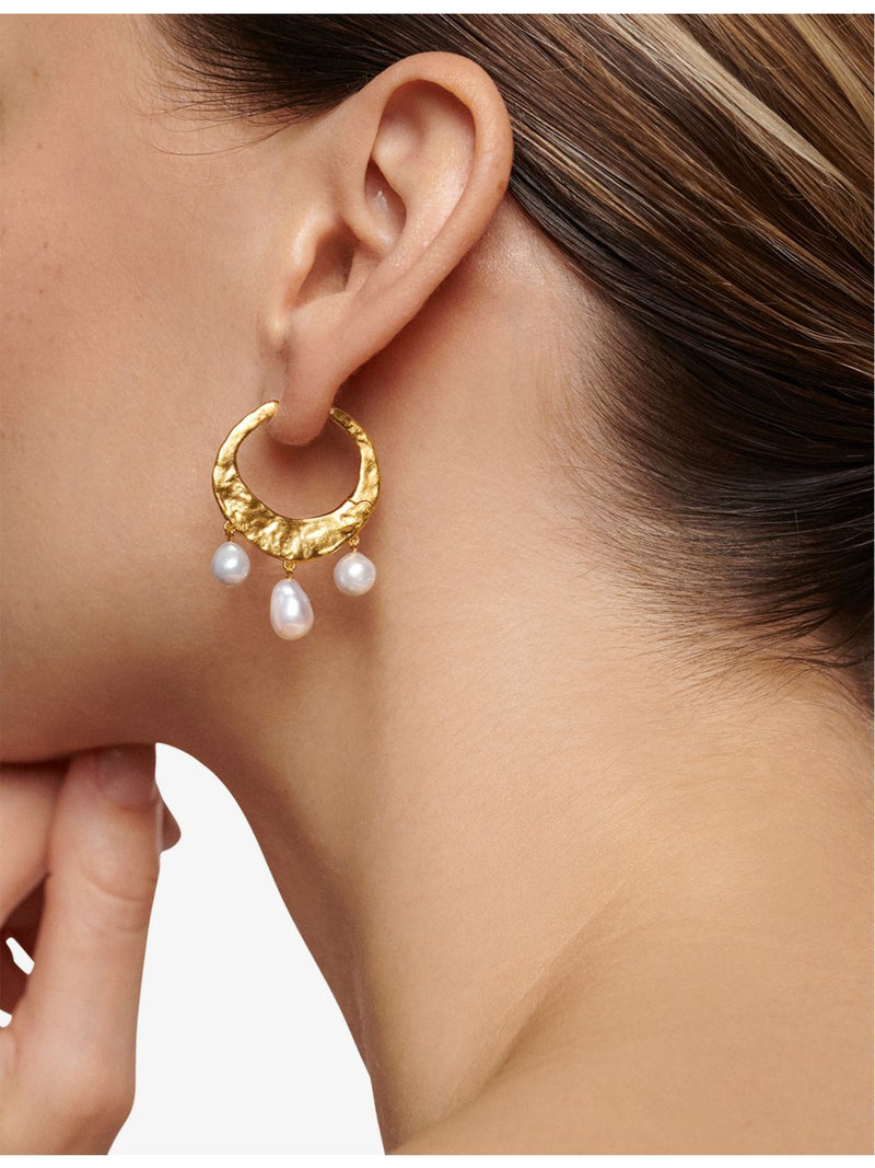 Monica Vinader pearl hoop earrings 18ct gold vermeil, UK version
