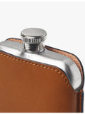 Aspinal of London stainless-steel hip flask and leather pouch, UK version