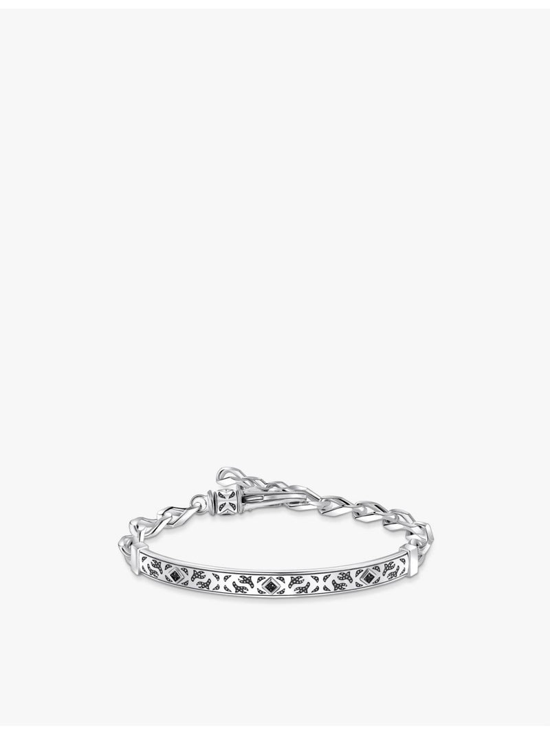 Thomas Sabo engraved sterling silver zirconia cuff bracelet, imported from the UK