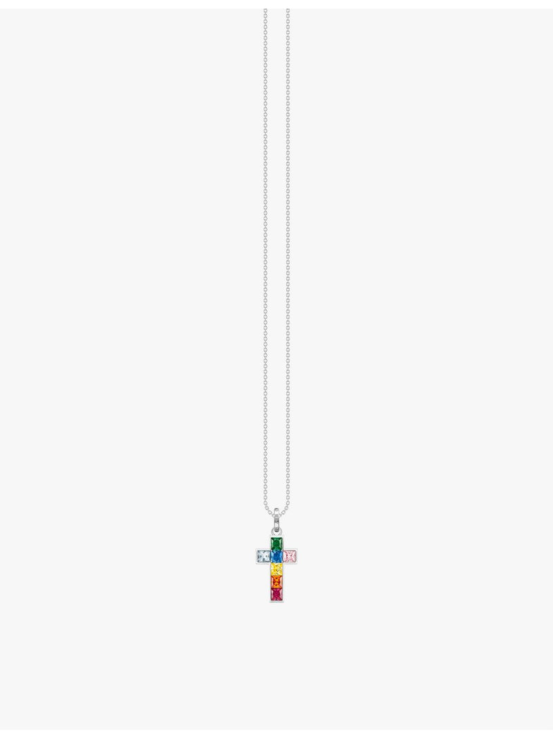 Thomas Sabo cross pendant necklace with zirconia and glass stones, imported from the UK