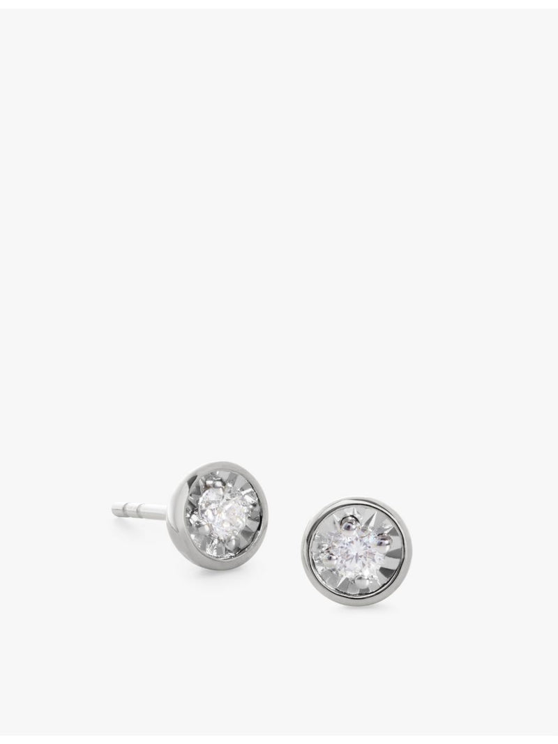 Solitaire sterling silver diamond stud earrings 0.082ct (British brand)