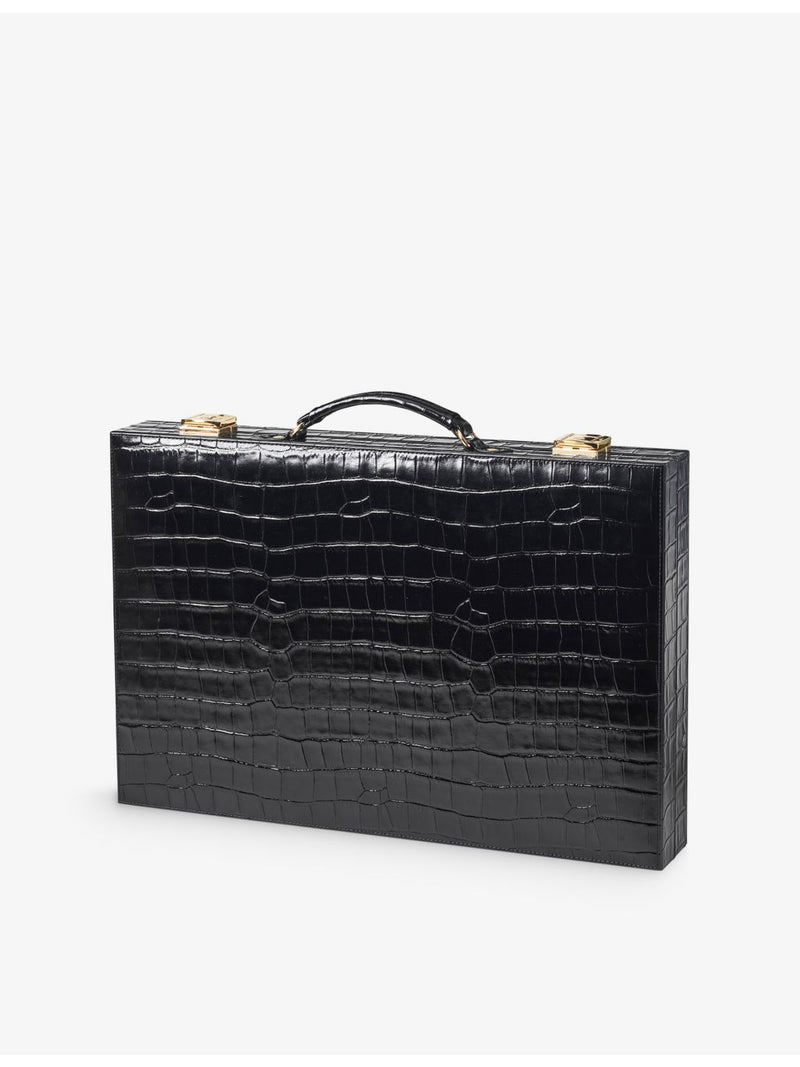 Aspinal of London croc-embossed leather backgammon set 45cm, imported from the UK