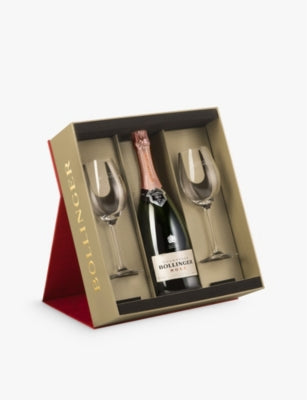 Bollinger Rosé Champagne 750ml with two glasses, UK version