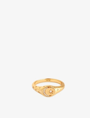 Astrid & Miyu cosmic signet ring in gold plated silver (British brand)