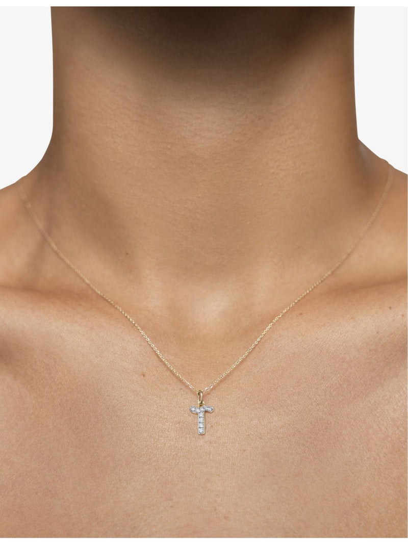 Monica Vinader T charm 14ct yellow gold with lab-grown diamond - British product