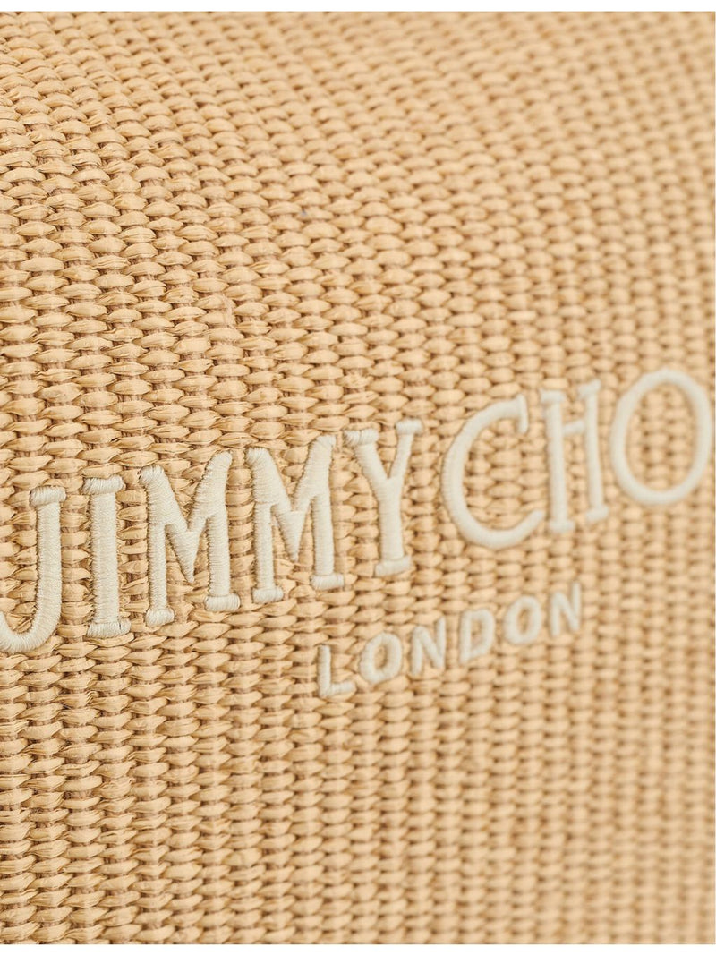 Jimmy Choo diamond logo-embroidered raffia hobo bag - British product