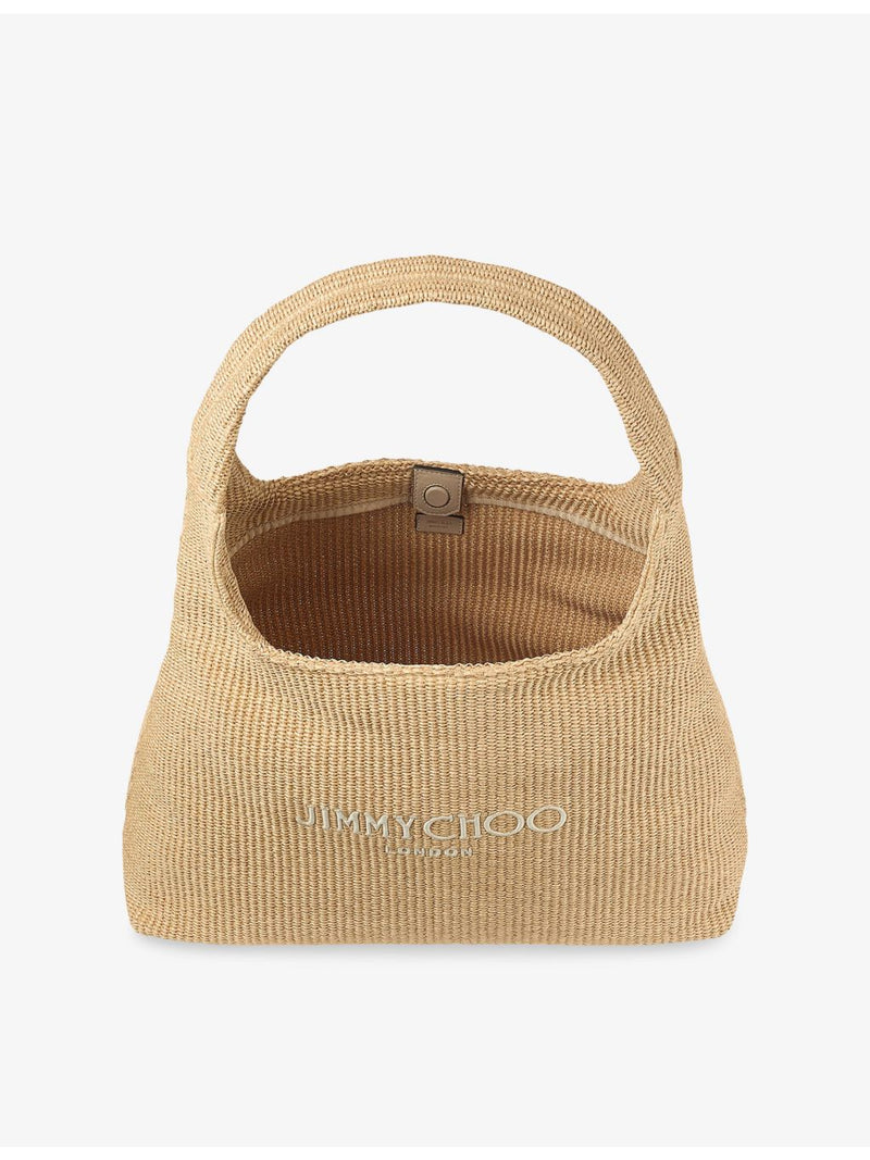 Jimmy Choo diamond logo-embroidered raffia hobo bag - British product
