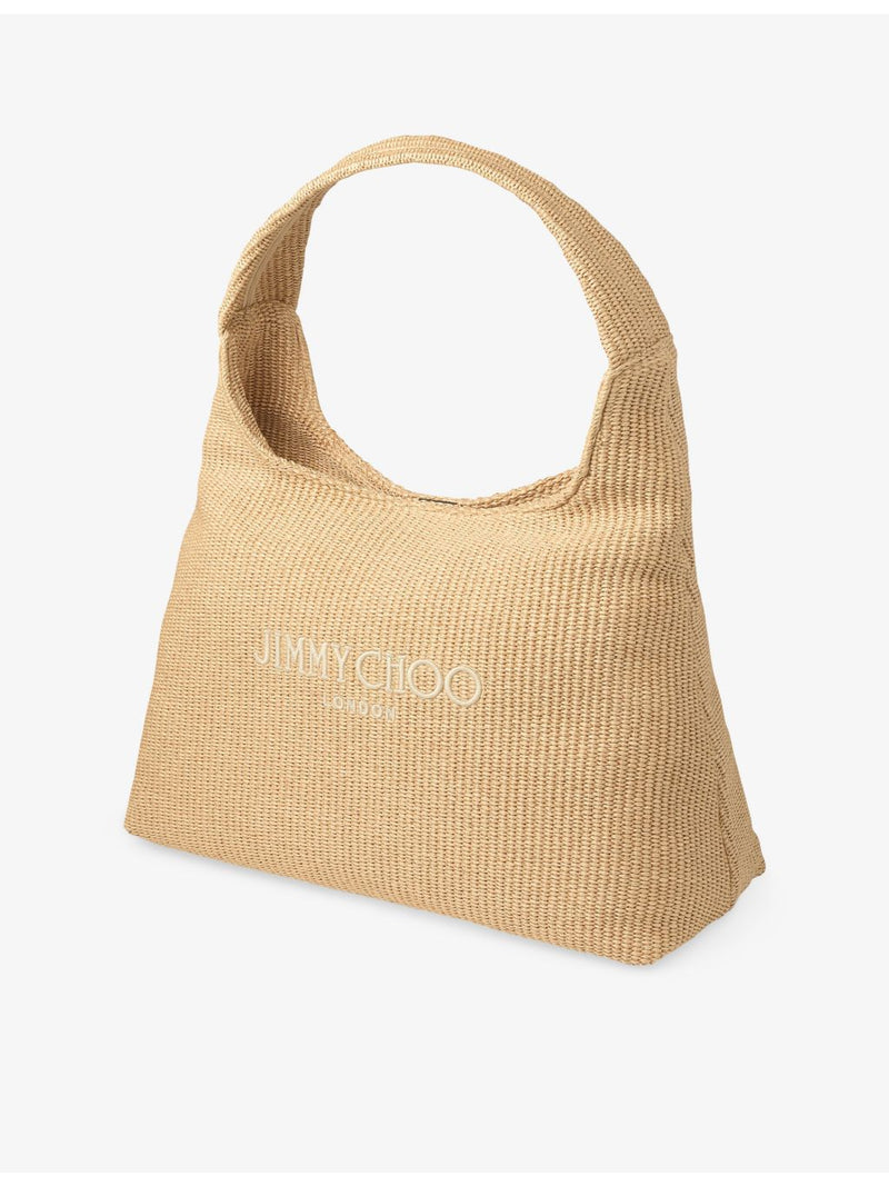 Jimmy Choo diamond logo-embroidered raffia hobo bag - British product