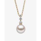 selfridges Yoko London Diamond Classic 18ct Yellow Gold Akoya Pearl 0.14ct Triple Diamond Necklace- Buy online at McGrocer