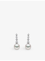 selfridges Yoko London Diamond Classic 18ct White Gold Akoya Pearl and 0.43ct Diamond Drop Earrings- Buy online at McGrocer