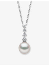 selfridges Yoko London Diamond Classic 18ct White Gold Akoya Pearl Descending Diamond Necklace, 0.22ct, 16-18in- Buy online at McGrocer