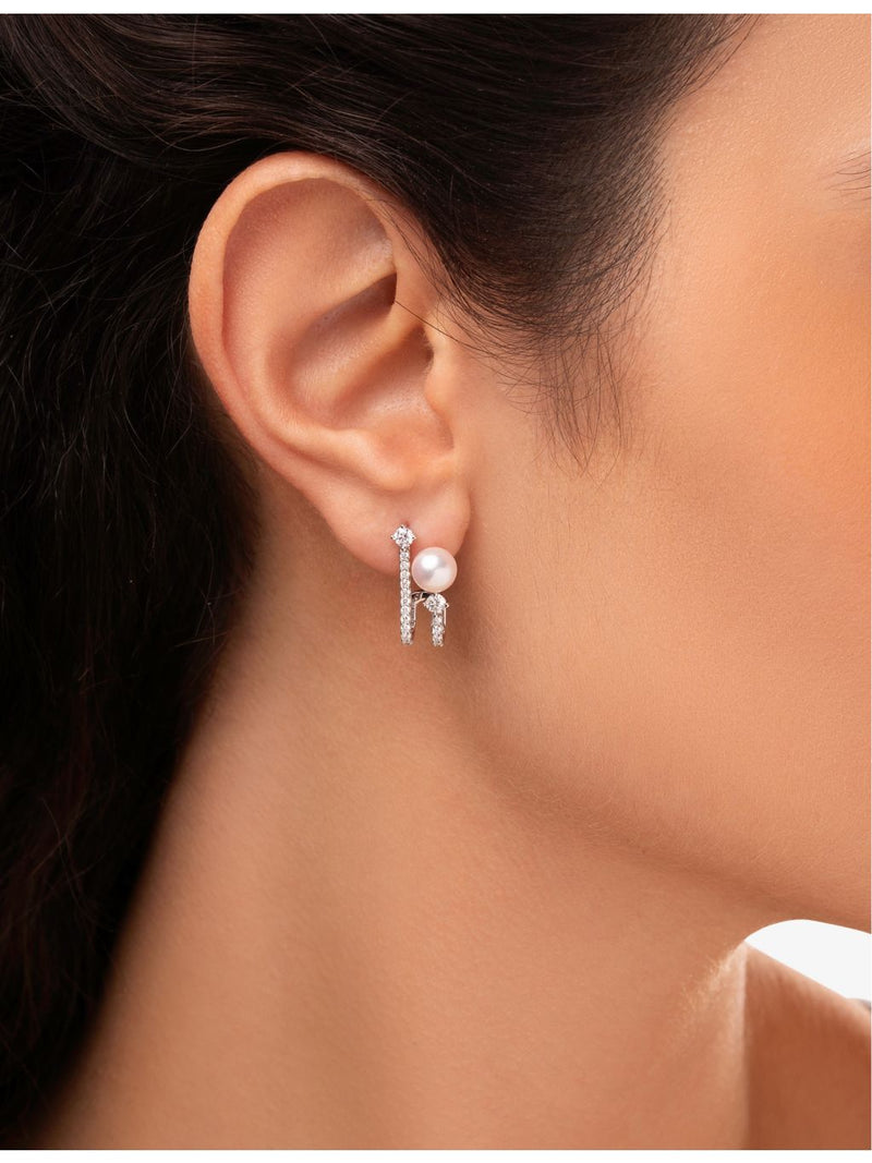 Yoko London Akoya pearl diamond earrings 0.75ct, imported from the UK